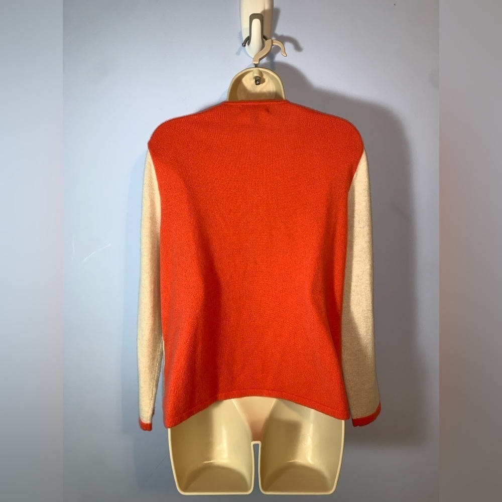 Lands end Women's Cream melon trim open cashmere cardigan large color block - Picture 3 of 8